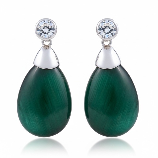 [AG1416] PENDIENTES PLATA 925MM OJO DE GATO VERDE