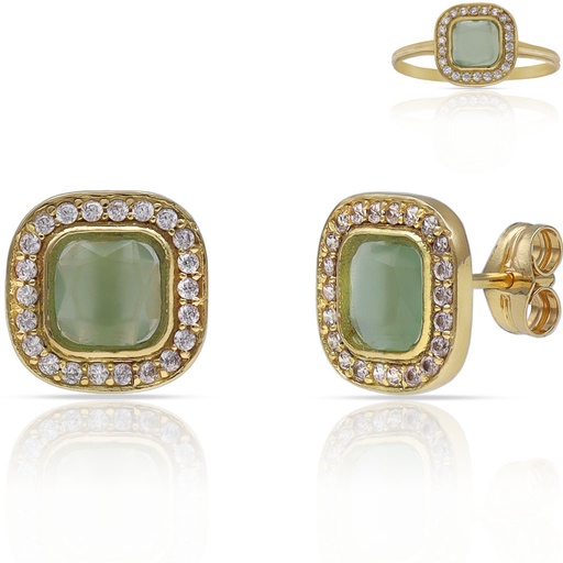 [P3239] PENDIENTES ORO 18KL PIEDRAS AGUA + CIRCONITAS - 9x9MM