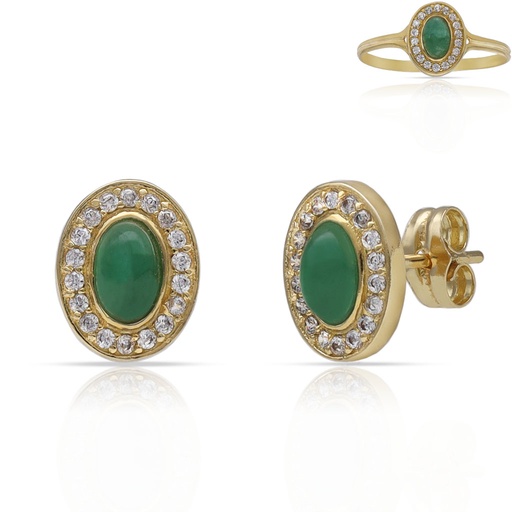 [P3236] PENDIENTES ORO 18KL PIEDRAS VERDES + CIRCONITAS - 7x9MM