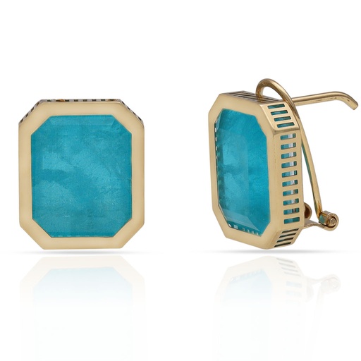 [P1628] PENDIENTES ORO 18KL CUARZO VERDE AGUA