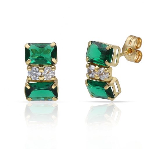 [P1620] PENDIENTES ORO 18KL PIEDRAS VERDES + CIRCONITAS - 6x11MM