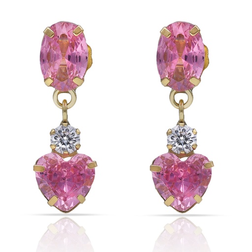 [P1615] PENDIENTES ORO 18KL ROSA DE FRANCIA CORAZON - 6.50x20MM