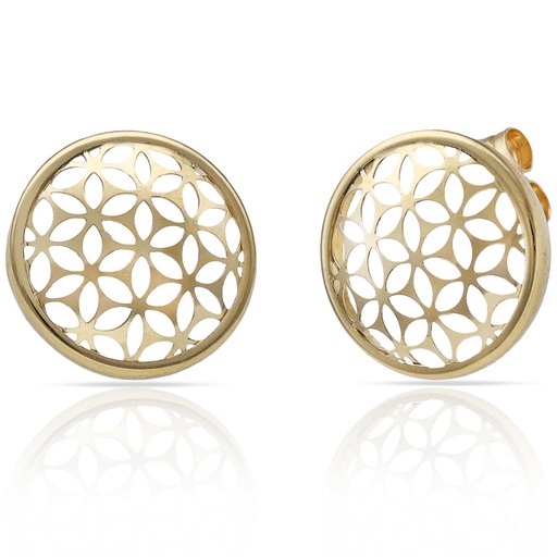 [P1607] PENDIENTES ORO 18KL FLORES CALADAS - 12MM