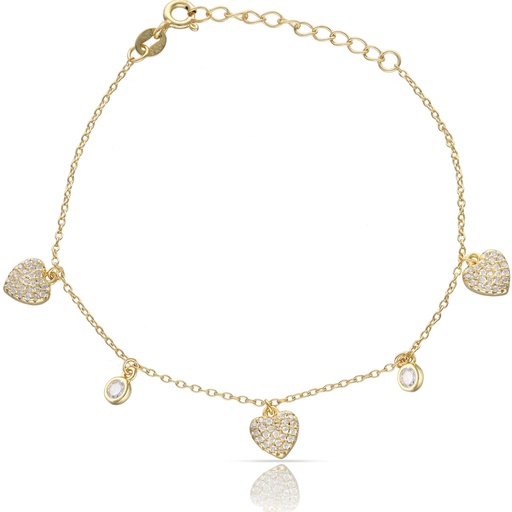 [AG9092] PULSERA PLATA CHAPADA EN ORO CORAZON + CIRCONITAS