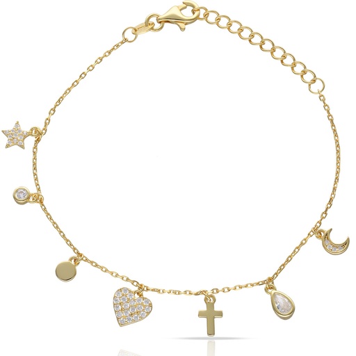 [AG9088] PULSERA PLATA CHAPADA EN ORO ABALORIOS