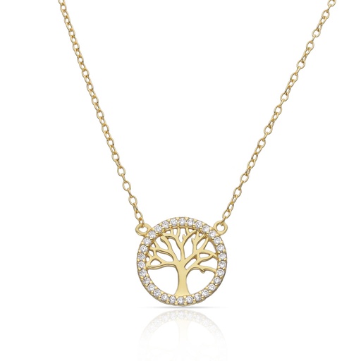 [AG8034] GARGANTILLA PLATA CHAPADA EN ORO ARBOL DE LA VIDA CIRCONITAS