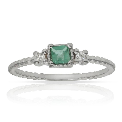 SORTIJA ORO BLANCO 18KL ESMERALDA + DIAMANTES - STOCK