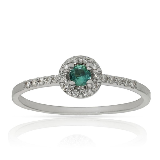 SORTIJA ORO BLANCO 18KL ESMERALDA + DIAMANTES - STOCK