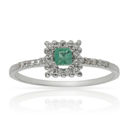 [LCR312Bn17-STOCK] SORTIJA ORO BLANCO 18KL ESMERALDA + DIAMANTES - STOCK