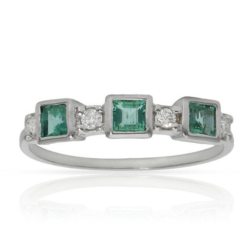 SORTIJA ORO BLANCO 18KL ESMERALDAS + DIAMANTES - STOCK