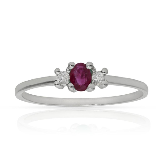SORTIJA ORO BLANCO 18KL RUBI + DIAMANTES - STOCK