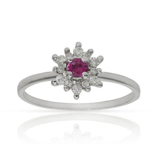 SORTIJA ORO BLANCO 18KL RUBI + DIAMANTES - STOCK