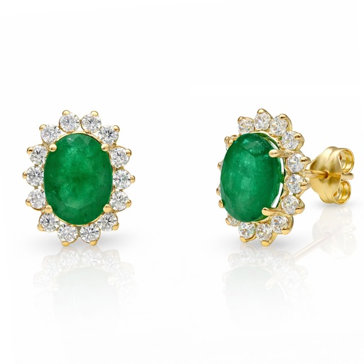 [P3281] PENDIENTES ORO 18KL ESMERALDAS FINAS + CIRCONITAS