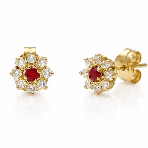 [P3277] PENDIENTES ORO 18KL RUBIES FINOS + CIRCONITAS