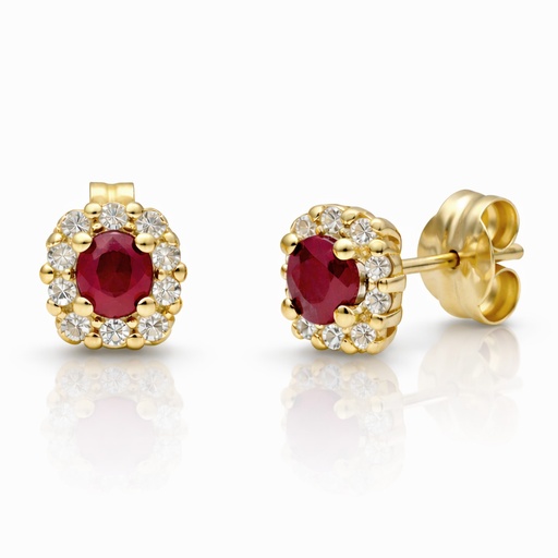 [P3265] PENDIENTES ORO 18KL RUBIES FINOS + CIRCONITAS