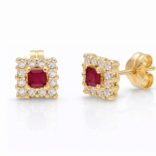 [P3261] PENDIENTES ORO 18KL RUBIES FINOS + CIRCONITAS