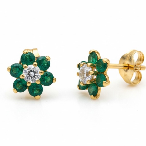 [P1656] PENDIENTES ORO 18KL ROSETON PIEDRAS VERDES