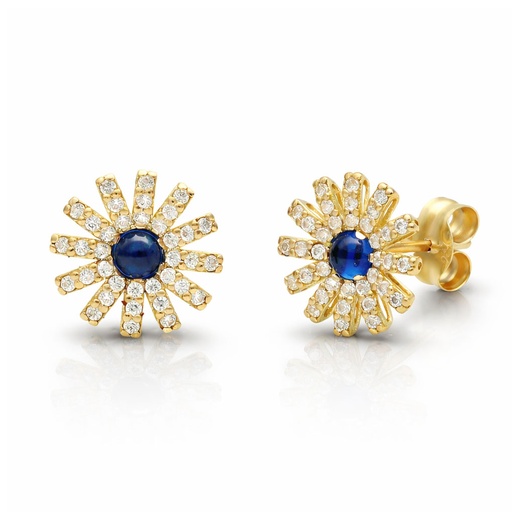 [P1658] PENDIENTES ORO 18KL FLOR + CIRCONITAS + PIEDRAS AZULES