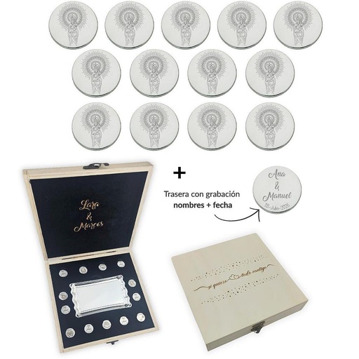 [AG6009EMB] ARRAS PERSONALIZADAS V. DEL PILAR · PLATA DE LEY + ESTUCHE MADERA + BANDEJA