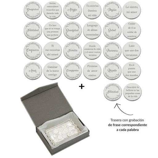 [AG6006EB] ARRAS PERSONALIZADAS PALABRA + FRASE · PLATA DE LEY + BANDEJA + ESTUCHE