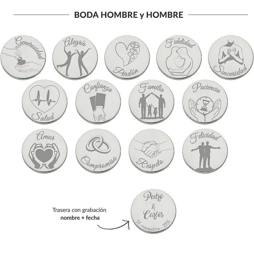 [AG6005] ARRAS PERSONALIZADAS BODA HOMBRE + HOMBRE · PLATA DE LEY