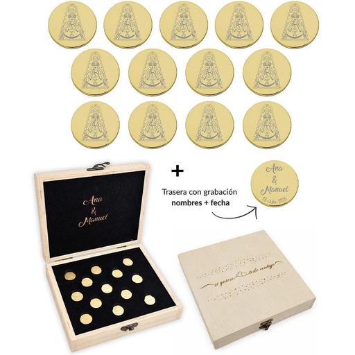 [ST6017EM] ARRAS PERSONALIZADAS V. DEL ROCIO ACERO DORADO + ESTUCHE MADERA