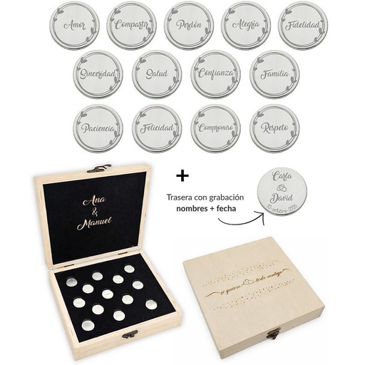 ARRAS PERSONALIZADAS PALABRAS · ACERO PLATEADO + ESTUCHE MADERA