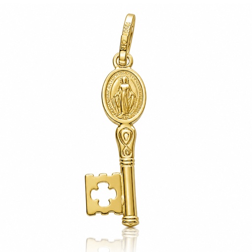 COLGANTE PLATA CHAPADA EN ORO LLAVE V. MILAGROSA PEQUEÑA - 6x24MM