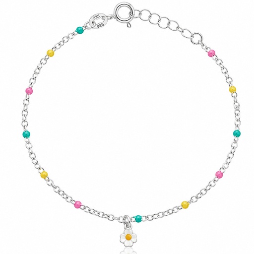 PULSERA NIÑA PLATA 925MM MARGARITA + BOLAS ESMALTADAS