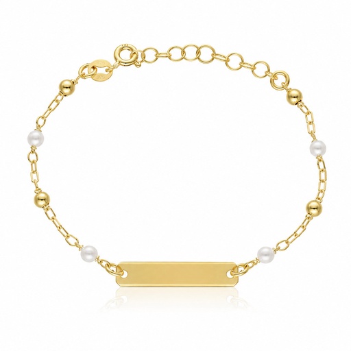 PULSERA BEBE PLATA CHAPADA EN ORO BOLAS + PERLAS