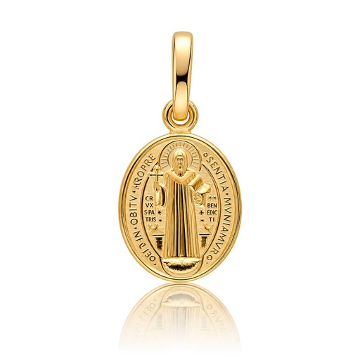 MEDALLA PLATA CHAPADA EN ORO SAN BENITO OVAL - 8x12MM