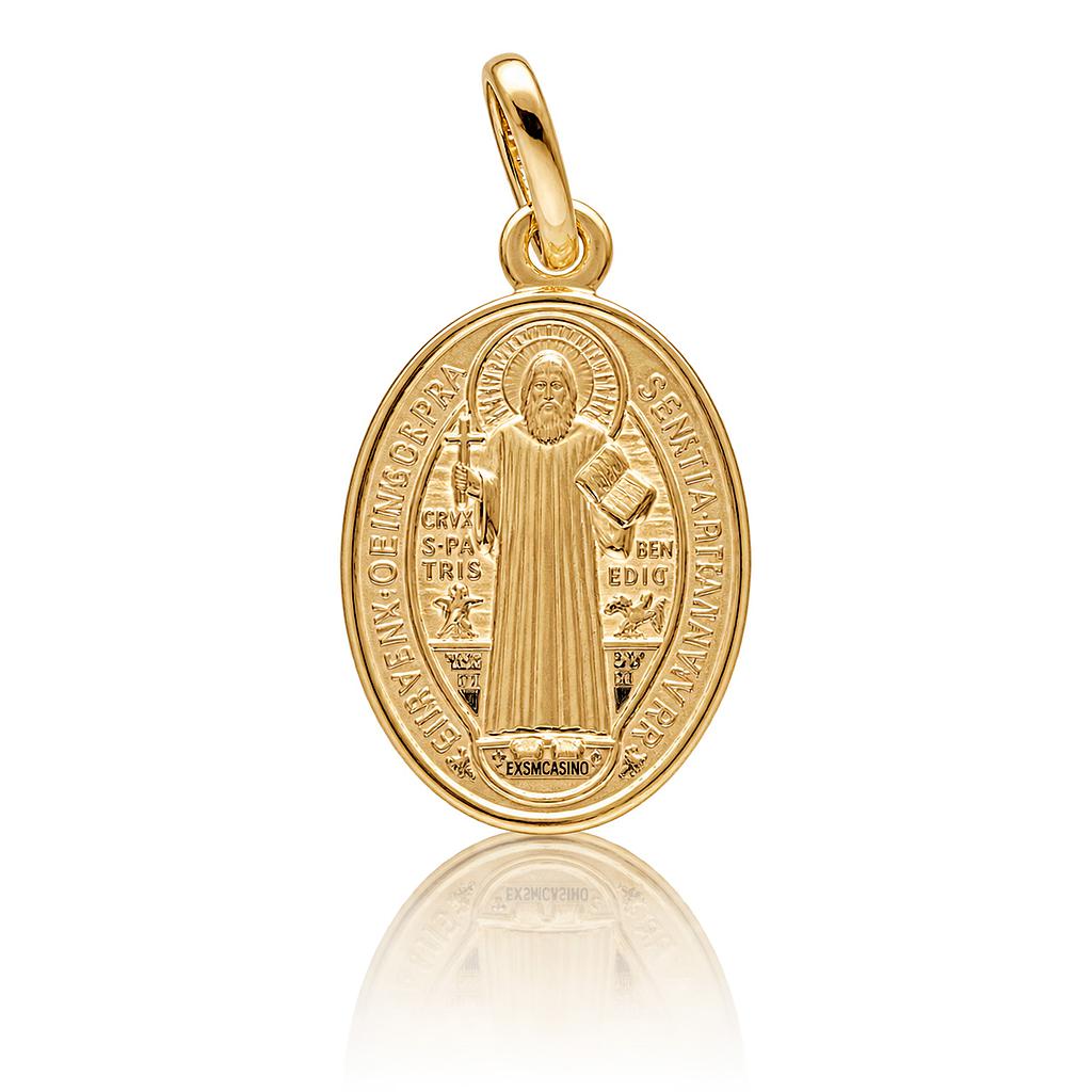 MEDALLA PLATA CHAPADA EN ORO SAN BENITO OVAL - 13x21MM