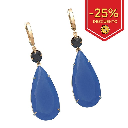 [P908] PENDIENTES EN ORO DE 18KL ONIX AZUL 